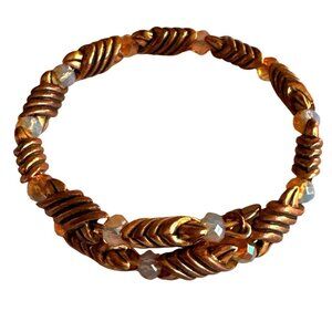 Alex And Ani Vintage 66 Sixty Six Beaded Coil Bracelet Energy Tech Gold Tone